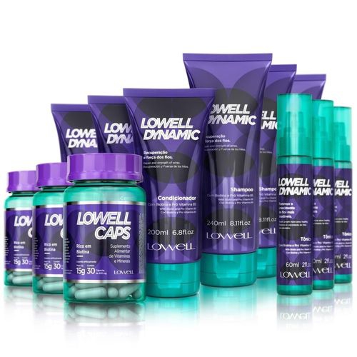 3 Kits Lowell Caps Shampoo Condicionador Tônico Lowel Dynamic