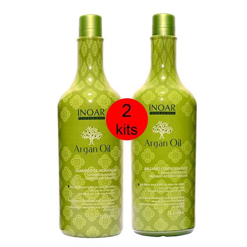 2 Kits Shampoo de Hidratação e Bálsamo Condicionador Argan Oil 1 Litro - Inoar