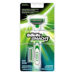 Kit Gillette Aparelho Barbeador Mach 3 Sensitive + Carga Mach 3 Sensitive C/ 2 Unidades