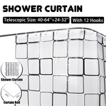 L Forma Haste de cortina Haste de cortina de chuveiro de banho retrátil sem perfuração em aço inoxidável Haste de cortina 180X180 / 240X200cm com 12 ganchos