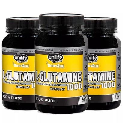 L-Glutamine 1000mg - 3x 120 Cápsulas - Unilife