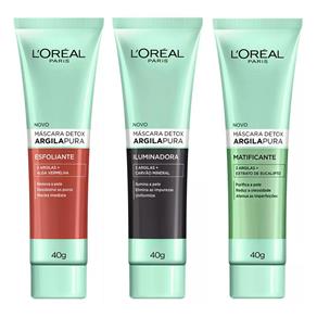 L?Oréal Paris Argila Pura Máscara Detox Kit - Esfoliante + Matificante + Iluminadora Kit