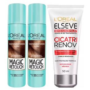 L?Oréal Paris Magic Retouch + Ganhe Cicatri Renov Kit - Leave-In + 2 Corretivos Capilar Castanho Claro Kit