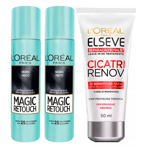L¿Oréal Paris Magic Retouch + Ganhe Cicatri Renov Kit - Leave-In + 2 Corretivos Capilar Preto Kit