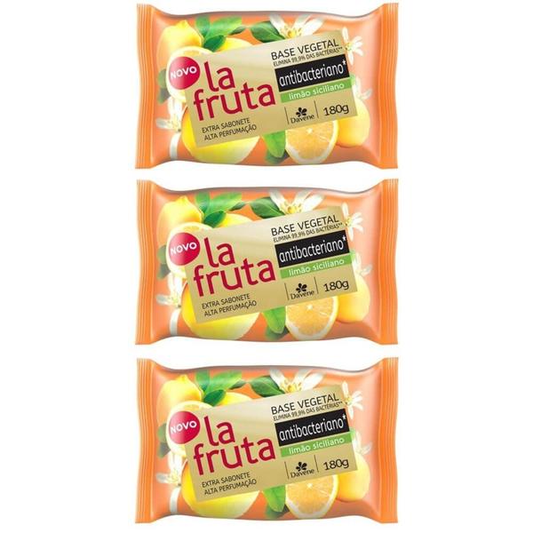 La Fruta Antibacteriano Sabonete Vegetal Limão 180g (Kit C/03)