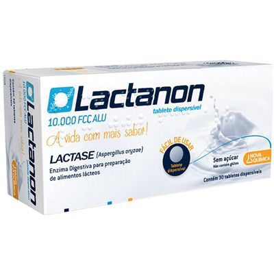 Lactanon - Lactase 10000 fcc 30 Tabletes - Intolerância Lactose - Nova Química