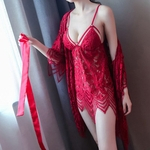 Ladies Sexy See-Through Nightwear Suit Mulheres vestido de renda Pantie Set Redbey