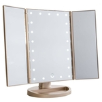 3 lados Folding toque de maquiagem tela do espelho 2X 3X Ampliação de desktop espelho luzes