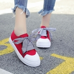 Lady Moda Sneakers Bowknot Frente Plaid Lacing Canvas Flat Shoes Casual Outdoor