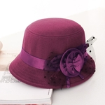 Lady Mulher Outono-Inverno Cap estilo britânico de lã Hat Retro Floral chapéu de feltro