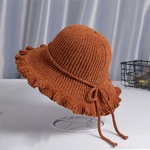 Lady Outono Inverno Chenille Fisherman Hat Solid Color bowknot selvagem plissadas chapéu retro do pára-sol