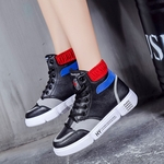 Lady Outono Inverno Plano Sneakers Thicken Sole PU Couro Lace-up Casual Sports Shoes