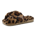 Lady quente e macio Plush Chinelos Leopard Cruz Peep-toe Inverno Indoor Início Flat Shoes