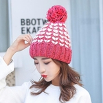 Lady Winter Fashion Knitting Beanie Thicken Plush lã Bola Quente Hat Bonnet