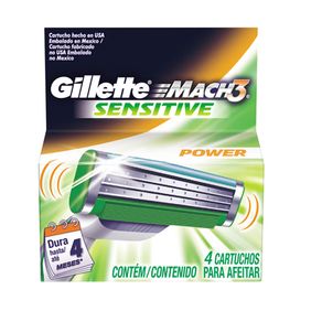 Lâmina de Barbear Gillette Mach3 Power Sensitive (4 Unidades) 4un