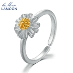 Lamoon bonito Flower 925 Sterling Silver abertura regulável anel jóias dom