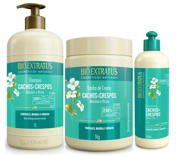 Lançamento Kit Cachos Crespos Shampoo 1 Litro + Máscara 1 Kg + Finalizador 500ml - Bio Extratus