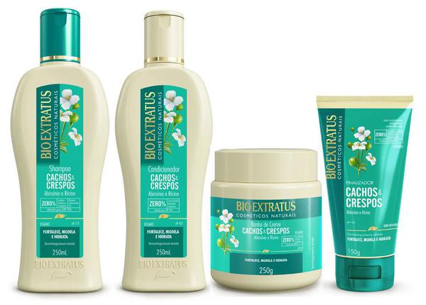 Lançamento Kit Cachos e Crespos Shampoo + Cond. 250ml + Máscara 250g + Finaliz. 150g - Bio Extratus