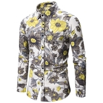 Lapel Leisure Shirt with Flowers Decor Single-breasted Large Size Male Top Linen Redbey
