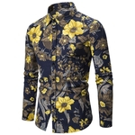 Lapela Lazer shirt com seios Individual Flowers Decor Tamanho Grande Masculino Top Linho
