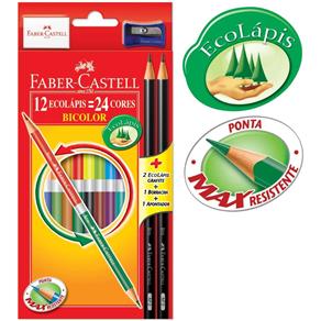 Lápis de Cor 24 Cores Bicolor Faber Castell +Lápis Apontador e Borracha 132671