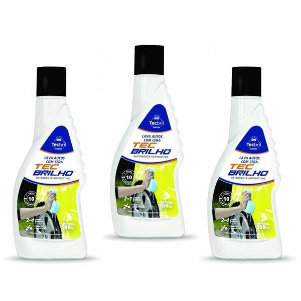 Lava Auto com Cera Tecbrilho Limpeza Detergente Shampoo Automotivo 500ml - 3 Unidades - Baston - Tecbrilho