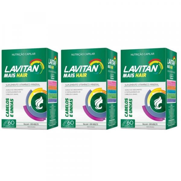 Lavitan Suplemento Vitamínico Cabelos e Unhas C/60 (Kit C/03)