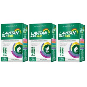 Lavitan Suplemento Vitamínico Cabelos e Unhas com 60 - Kit com 03