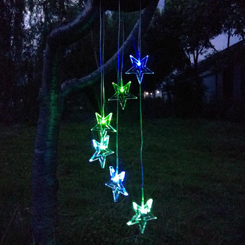 LED Solar Mudar de Cor Waterproof Pentagrama Wind Chime para Home Party Night Garden Decoration