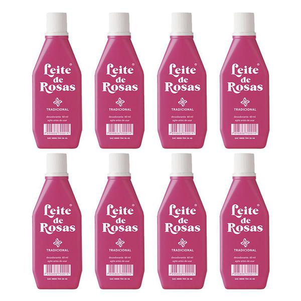 Leite de Rosas Desodorante Tradicional Combate a Oleosidade e Manchas na Pele 8x60ml