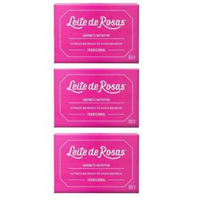 Leite de Rosas Sabonete 90g - Kit com 03