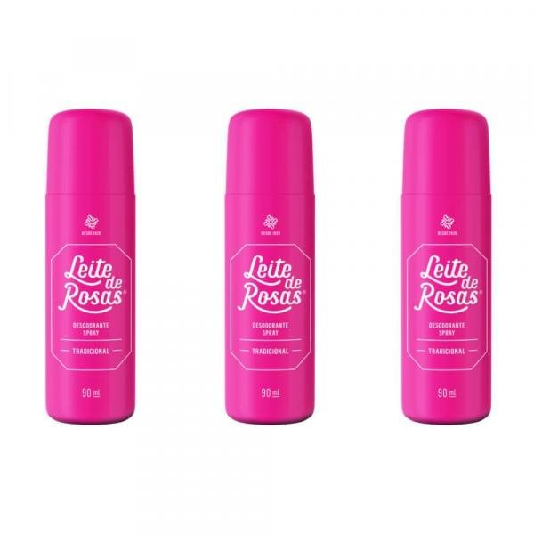 Leite de Rosas Tradicional Desodorante Spray 90ml (Kit C/03)