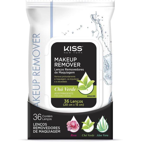Lenço Demaquilante Kiss New York Makeup Remover Tissue Green Tea 36 Unidades