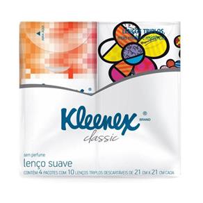 Lenço Facial Kleenex Bolso - Contém 4 Pacotes com 10 Lenços
