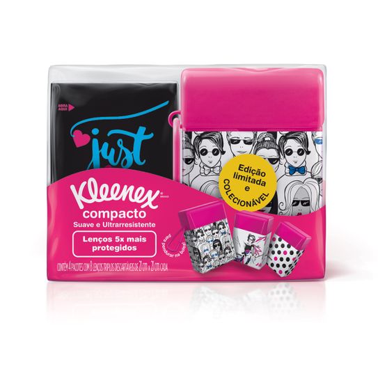 Lenço Kleenex Compacto com 4 Pacotes com 8 Unidades Cada + Porta Lenço Colecionavel