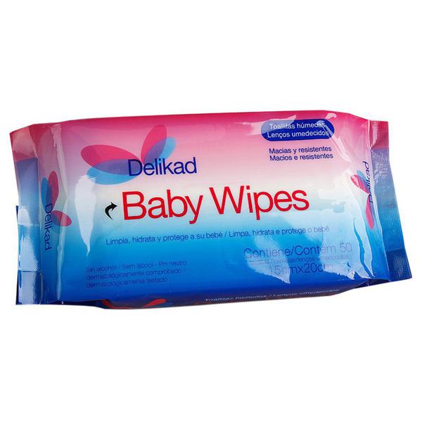 Lenços Umedecidos com 50 Unidades Baby Wipes - Delikad