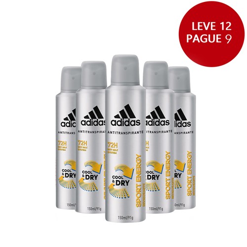 Leve 12 Pague 9 Desodorante Adidas Aerosol Masculino Sport Energy 150ml