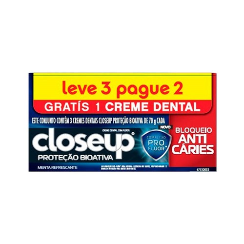 Leve 3 Pague 2 Creme Dental Close Up Proteção Bioativa 70g