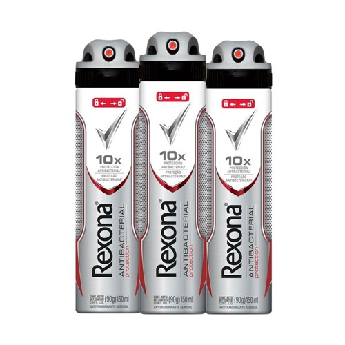 Leve 3 Pague 2 Desodorante Rexona Aerossol Masculino Antibacteriano Protection 150ml