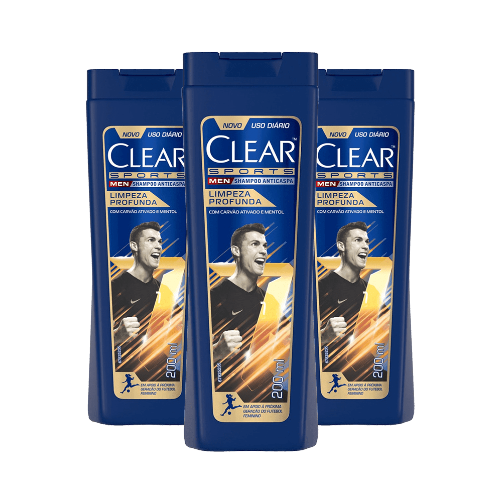 Leve 3 Pague 2 Shampoo Clear Anticaspa Men Limpeza Profunda Clear 200ml