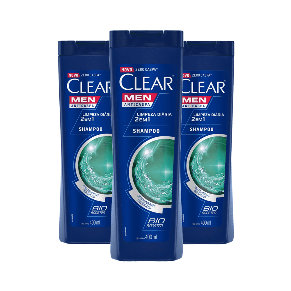 Leve 3 Pague 2 Shampoo Clear Men Anticaspa Limpeza Diária 400ml