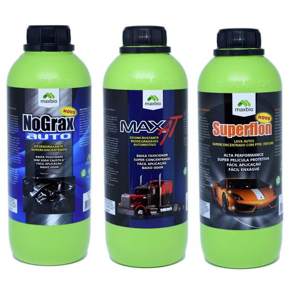 Limpa Bau + Shampoo + Limpa Motor e Rodas Automotivo - Maxbio