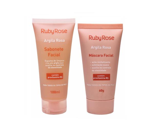 Linha Argila Rosa Facial Máscara Auxilia na Oleosidade HB404 + Sabonete Espuma de Limpeza 100ml HB324 Ruby Rose 2 Itens