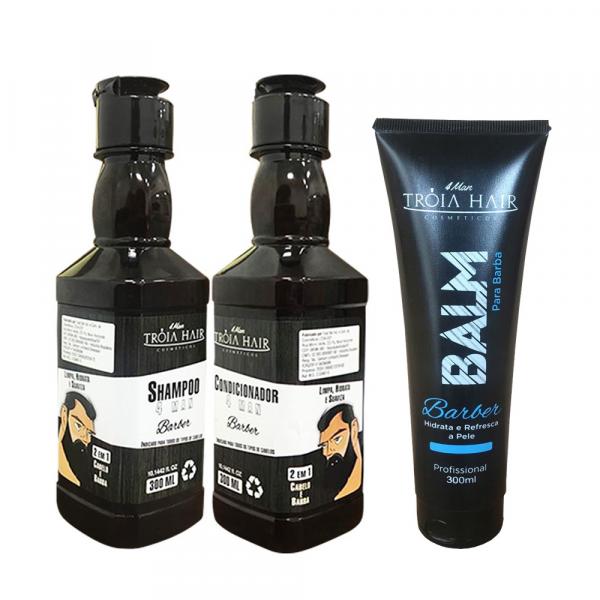 Linha Barber Tróia Hair Shampoo Condicionador e Balm 3x300ml