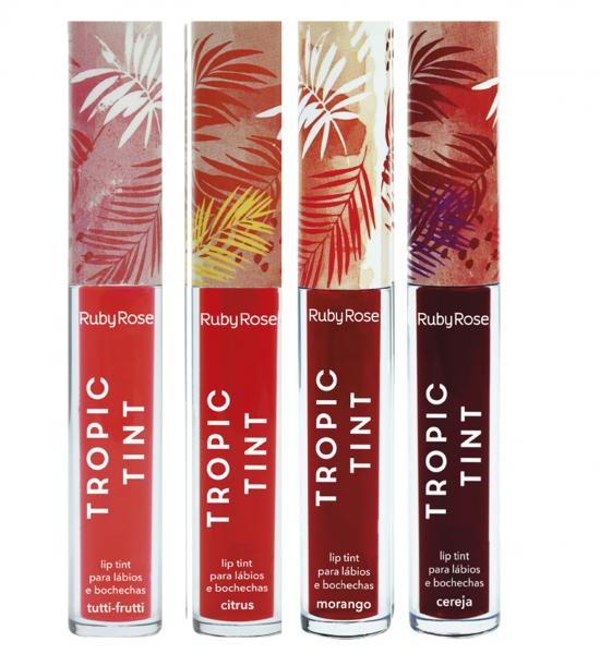 Lip Tint Tropic Para Lábios E Bochechas Com 4 - Citrus / Cereja / Morango / Tutti Frutti 2,5ml Ruby Rose