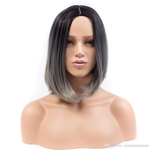 Free Shipping New Fashion Ombre silver Wig Synthetic Hair Short Wigs for Black Women grey Bob Straight Hair
