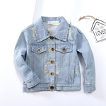 Longo-luva Crianças Denim Jackets for Girls bordados Bebê revestimento roupa 1 * Denim jacket