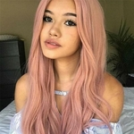 Long Wavy Cosplay Wig Puprle Pink High Density Temperature Synthetic Wig For Black/White Women Glueless Wavy Cosplay Hair Wig