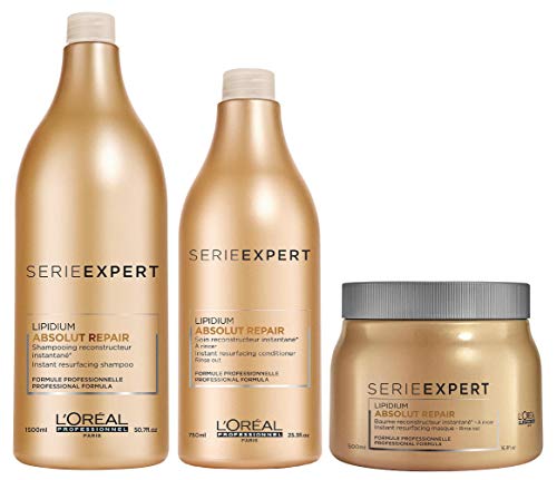 L'Oréal Absolut Repair Lipidium Shampoo (1500ml), Condicionador (1500ml) e Máscara (500ml)