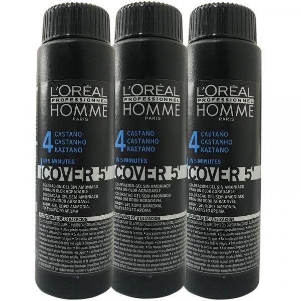 Loreal Homme Cover 5' 3x50ml - 4 Castanho - Loreal Professionnel